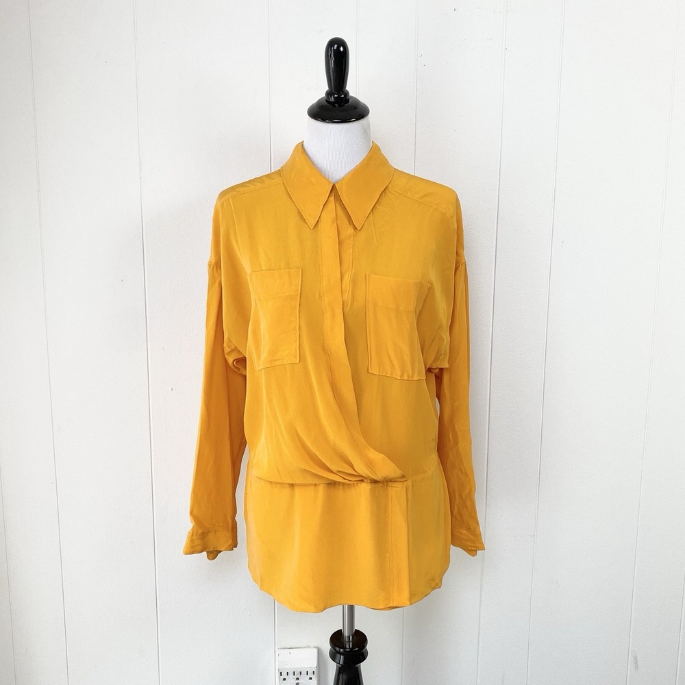 Tracy Reese Womens Silk Blouse Orange Faux Wrap Top Lightweight Size S Collared